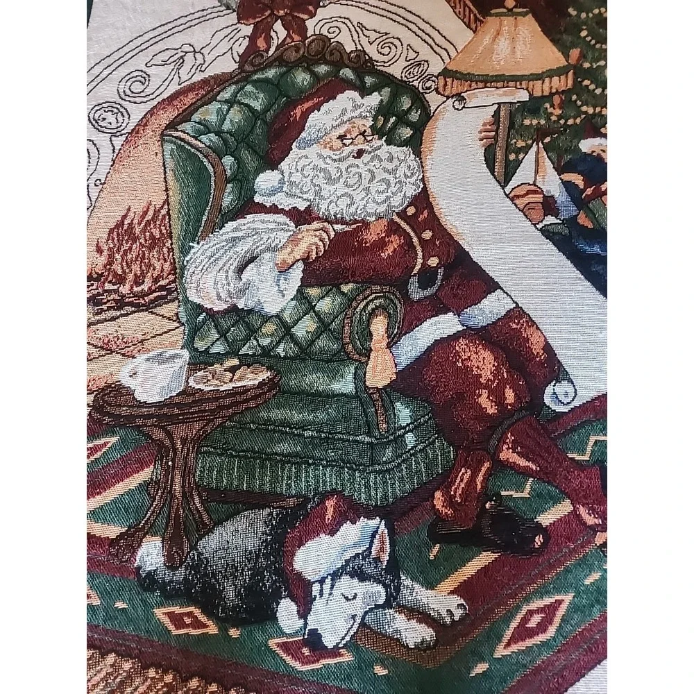 Manual Woodworkers Weavers Tapestry Woven Christmas Santa Husky Throw Blanket